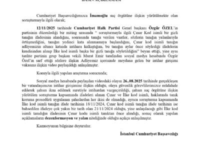 Özgür Özel’in Gizli Tanık İddialarına Başsavcılıktan Net Yanıt: Açıklamalar Dezenformasyon ve Yalan Niteliğindedir