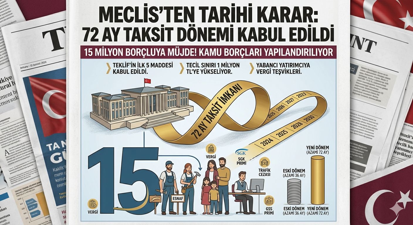 15 Milyon Borçluya Müjde: Kamu Borçlarında 72 Ay Taksit Dönemi Meclis’te Kabul Edildi