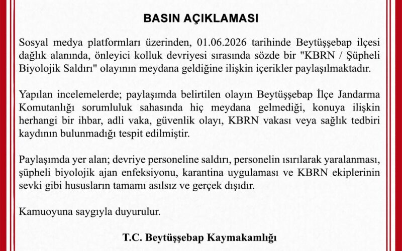 Şırnak Beytüşşebap Kaymakamlığı’ndan ‘Şüpheli Biyolojik Saldırı’ İddialarına Yalanlama