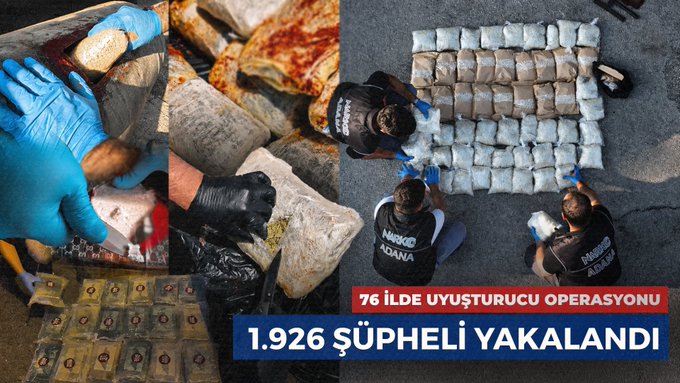 İçişleri Bakanlığı Duyurdu: 76 İlde Uyuşturucu Operasyonlarında 1926 Şüpheli Yakalandı