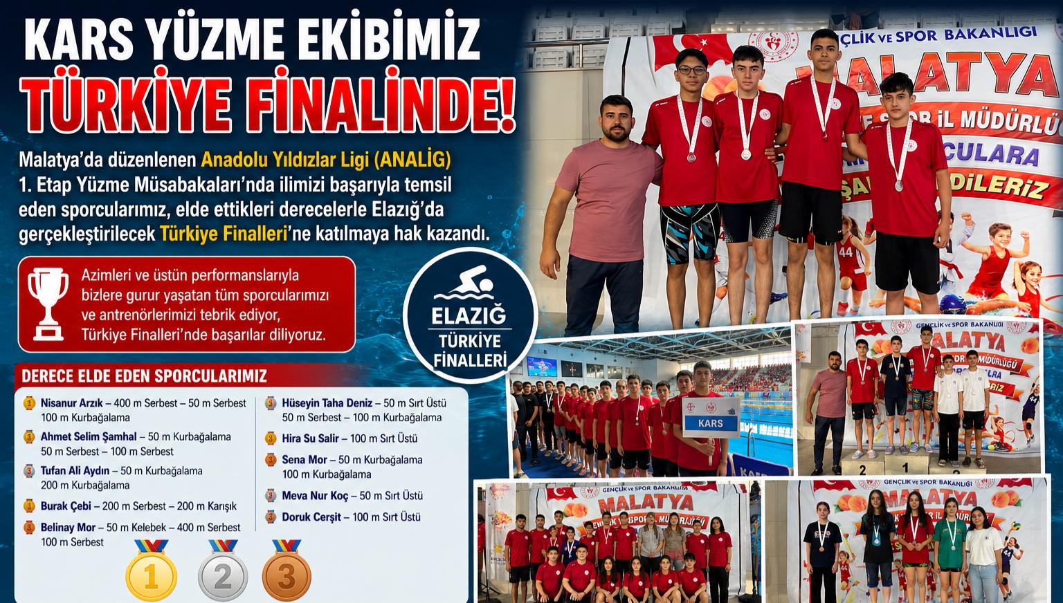 Kars yüzme takımı, Elazığ’da düzenlenecek Türkiye Finalleri’ne katılacak