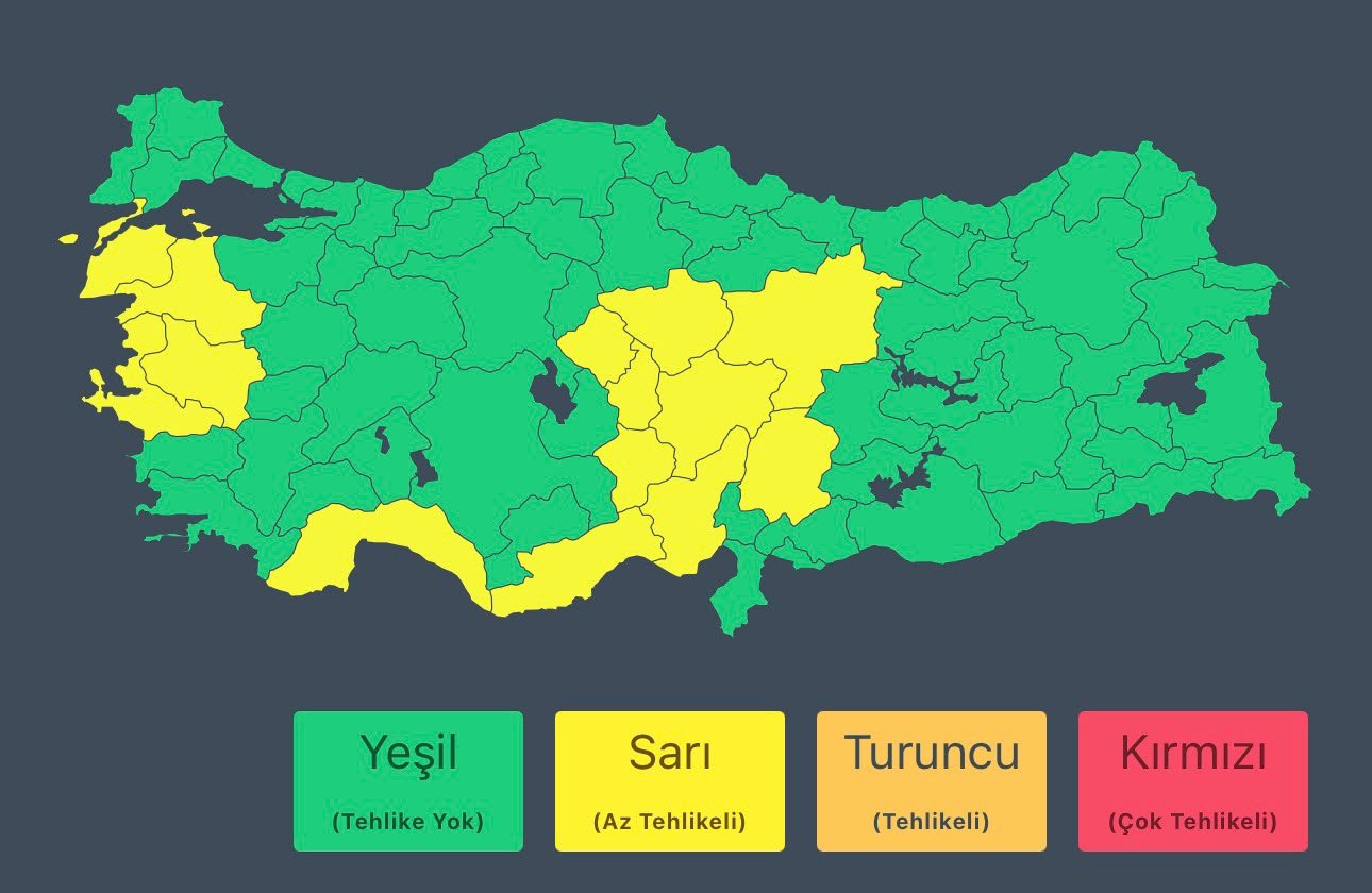 13 İl İçin Kuvvetli Rüzgar Ve Fırtına Uyarısı