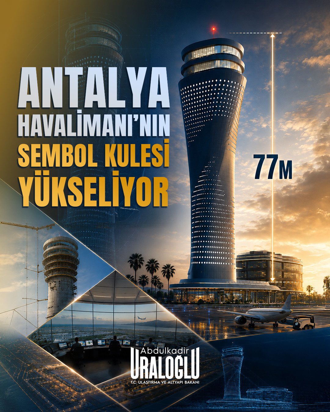 Antalya Havalimanı’nın Yeni Hava Trafik Kontrol Kulesinde Çalışmalar Sürüyor: Yükseklik 46 Metreye Ulaştı